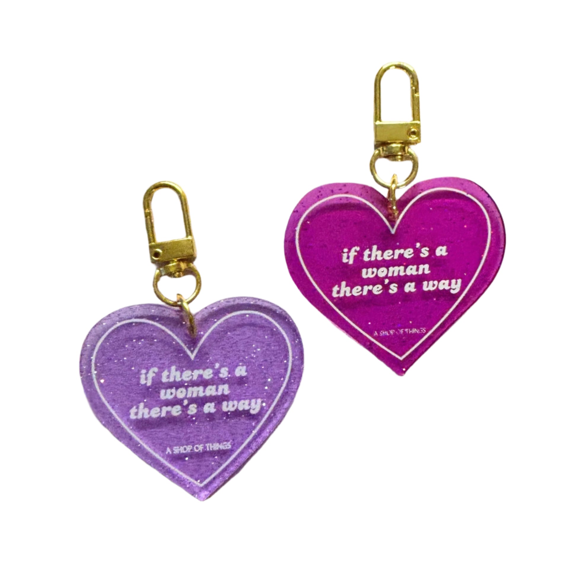 If There's A Woman There's A Way Heart Shaped Keychain in Dark Pink Translucent Glitter