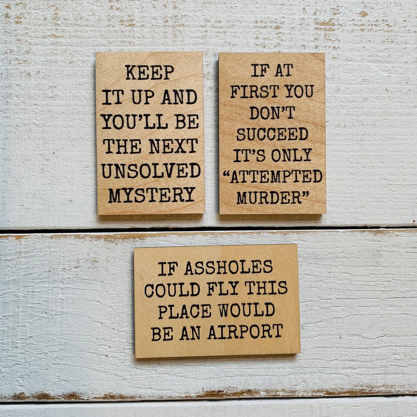 If at First You Don't Succeed It's Only Attempted Murder Funny Wood Refrigerator Magnet | 2" x 3"