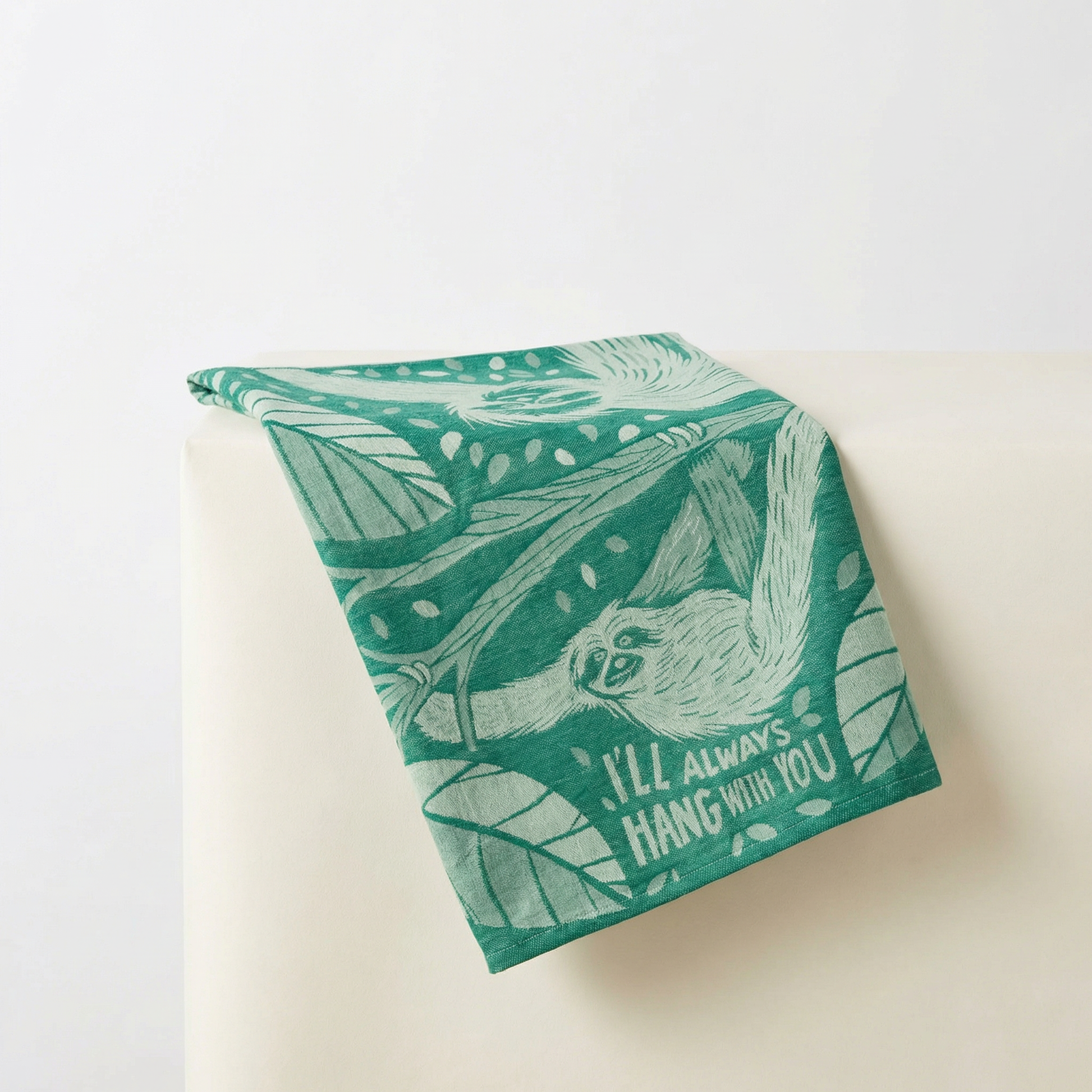 I'll Always Hang With You Sloth Dish Towel in Green | Ultra Soft and Absorbent Jacquard