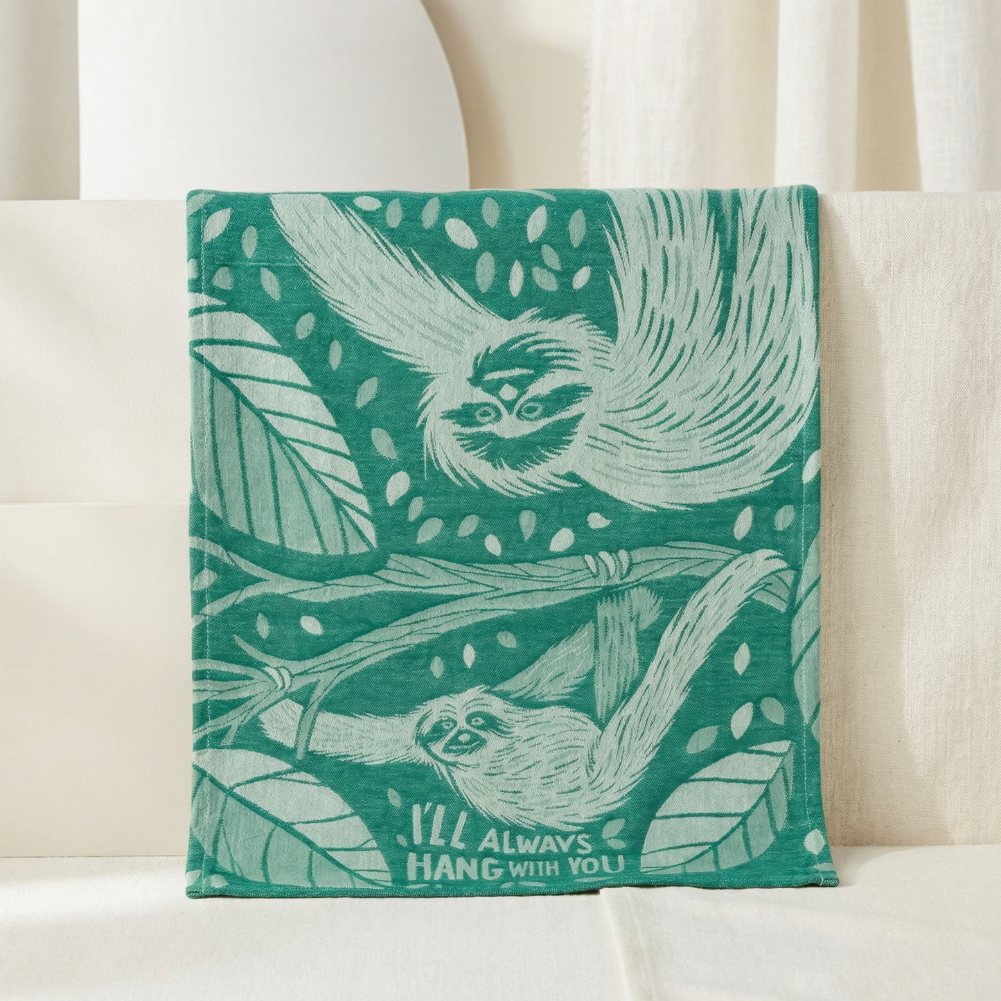 I'll Always Hang With You Sloth Green Funny Snarky Dish Cloth Towel | Ultra Soft and Absorbent Jacquard | All-Over Design | Unfolds 20" x 28" | Giftable