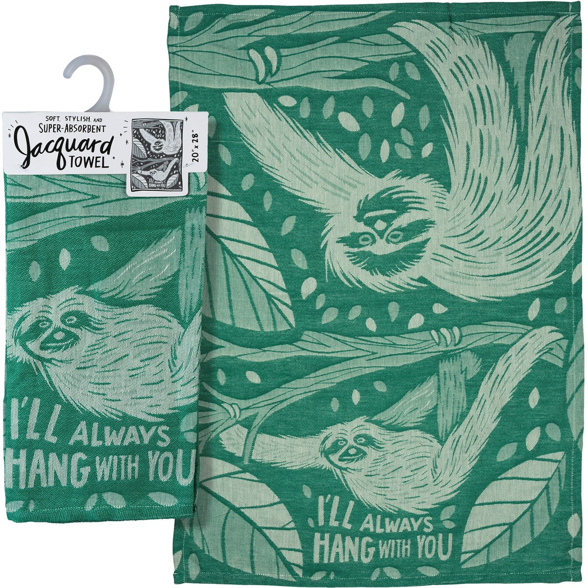 I'll Always Hang With You Sloth Green Funny Snarky Dish Cloth Towel | Ultra Soft and Absorbent Jacquard | All-Over Design | Unfolds 20" x 28" | Giftable