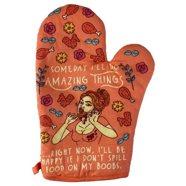 I'll Be Happy If I Don't Spill Food On My Boobs Oven Mitt in Orange | Funny Pot Holder