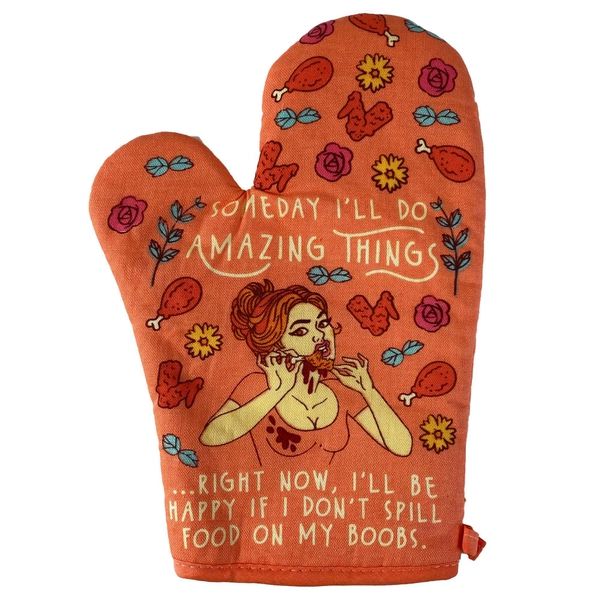 I'll Be Happy If I Don't Spill Food On My Boobs Oven Mitt in Orange | Funny Pot Holder