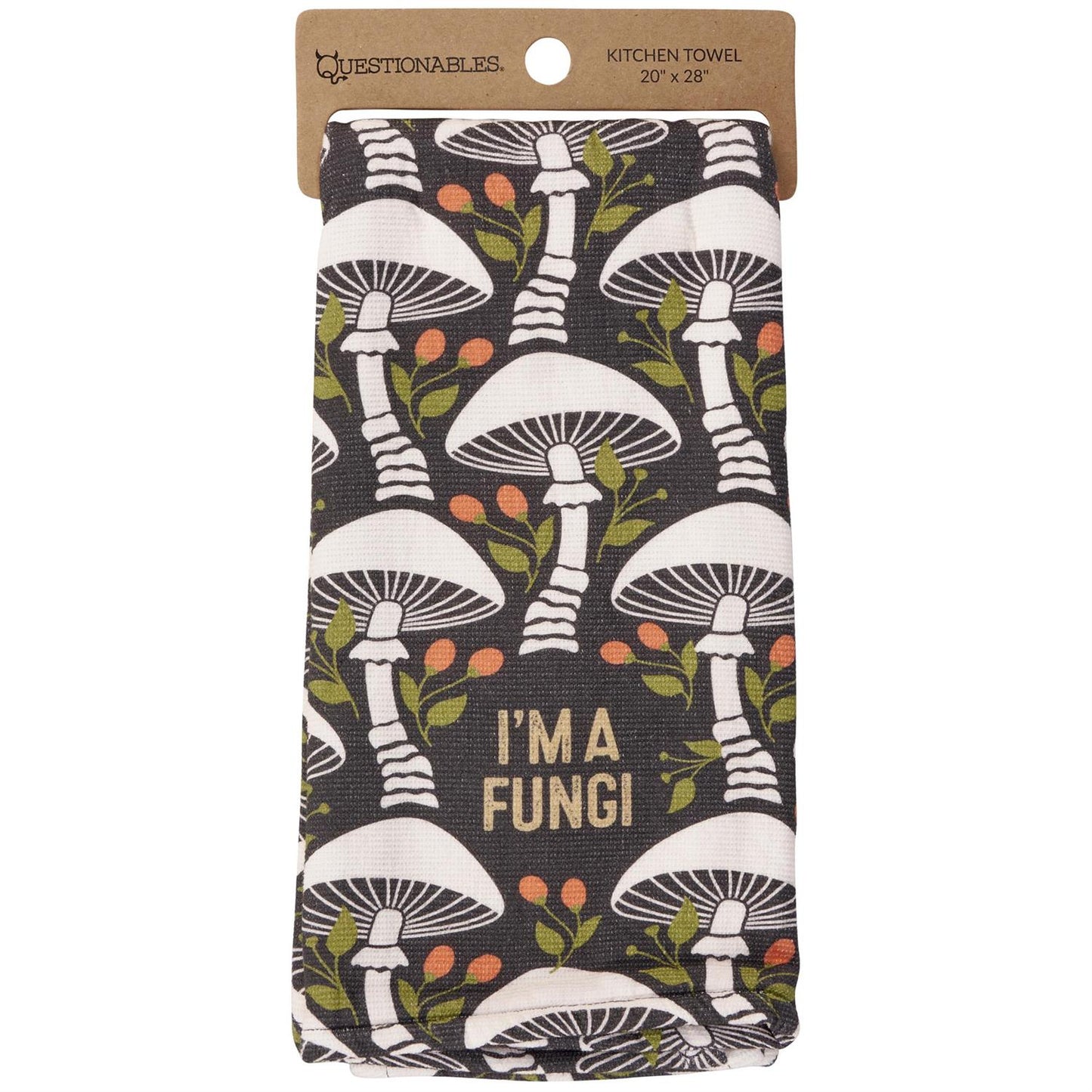 I'm A Fungi Kitchen Towel | Mushroom Pattern Cotton Hand Tea Dish Cloth | 16" x 26"