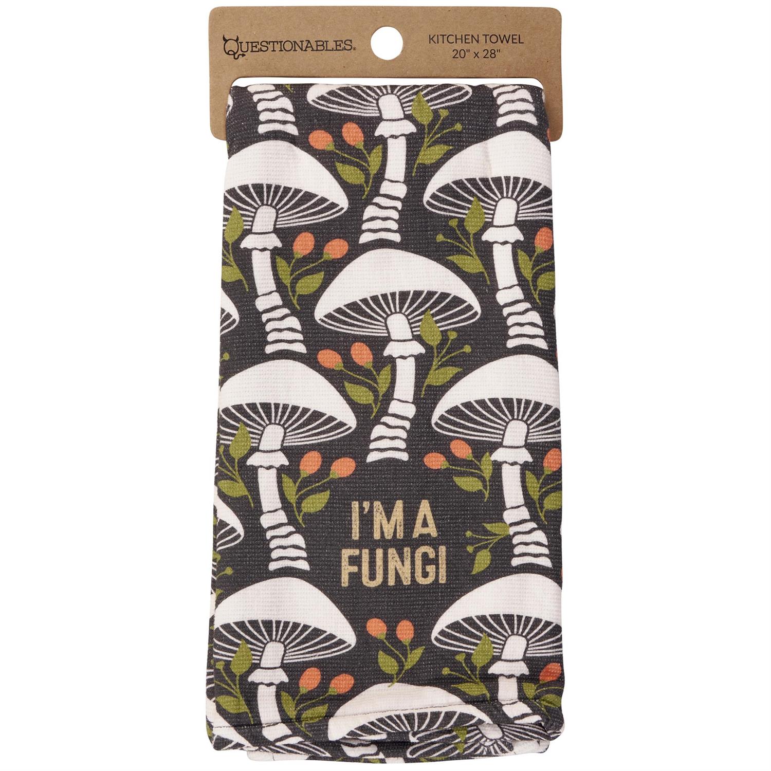 I'm A Fungi Kitchen Towel | Mushroom Pattern Cotton Hand Tea Dish Cloth | 16" x 26"
