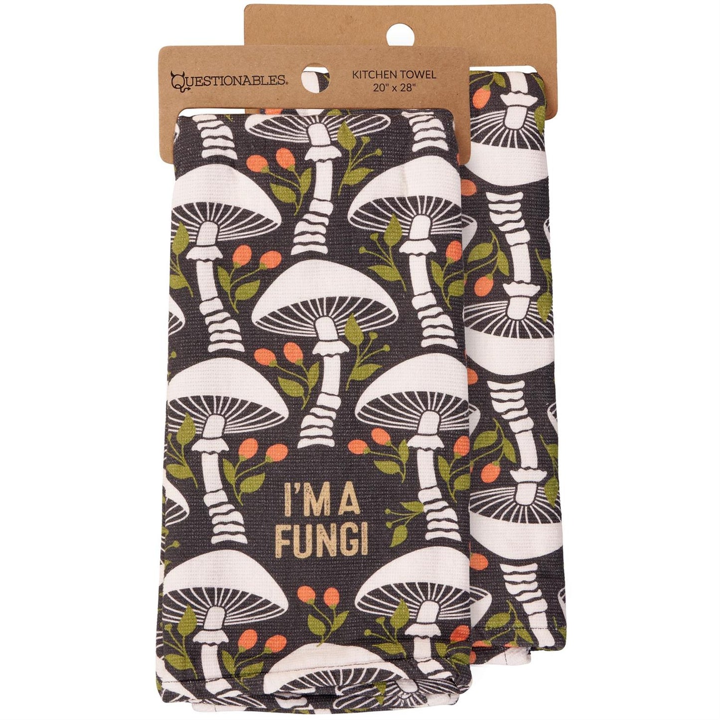 I'm A Fungi Kitchen Towel | Mushroom Pattern Cotton Hand Tea Dish Cloth | 16" x 26"