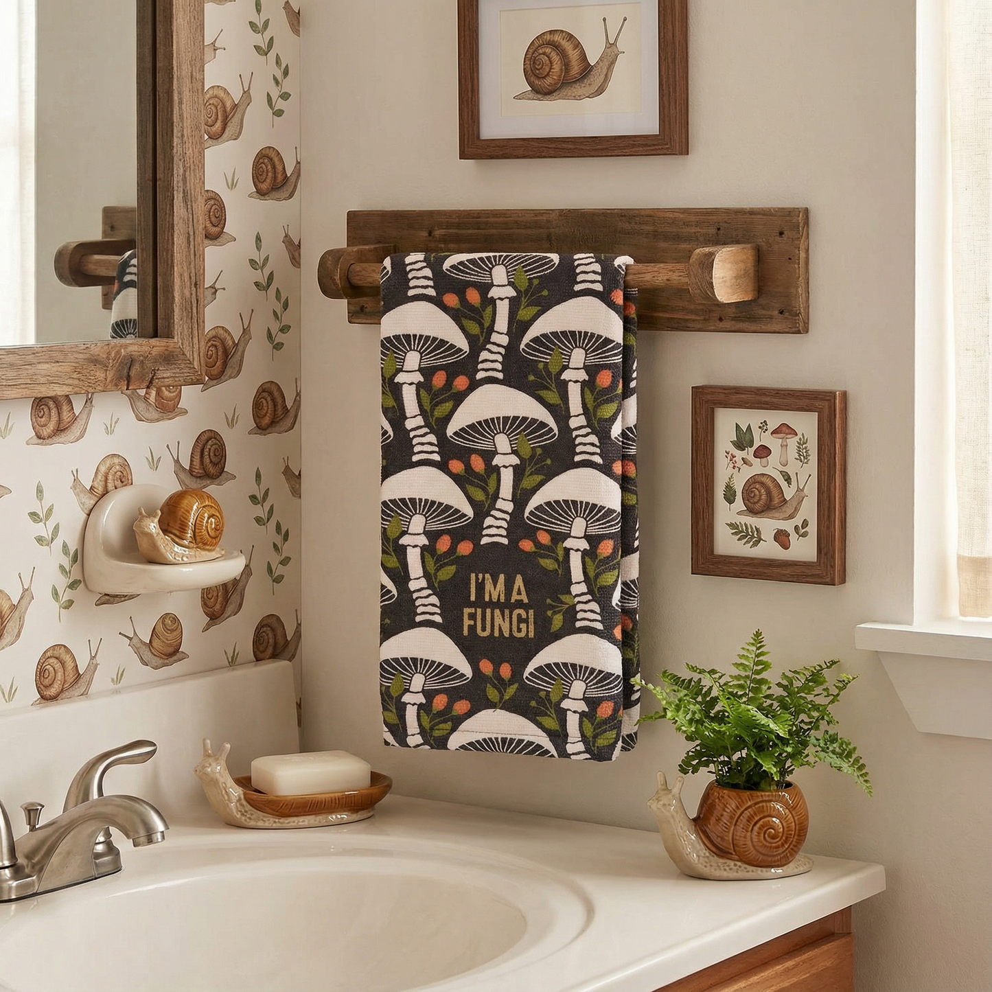 I'm A Fungi Kitchen Towel | Mushroom Pattern Cotton Hand Tea Dish Cloth | 16" x 26"