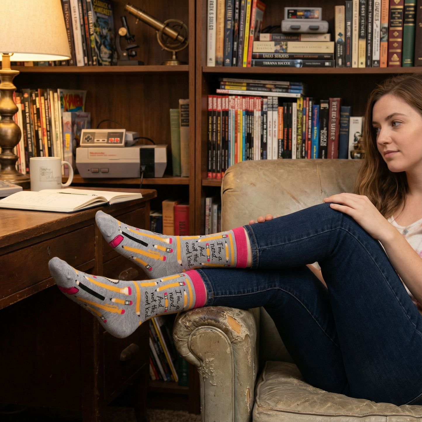 I'm A Nerd and Not the Cool Kind Women's Crew Socks in Heather Gray and Pink | BlueQ at GetBullish