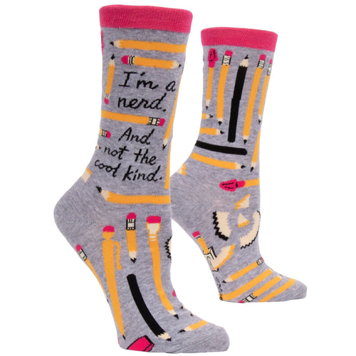 I'm A Nerd and Not the Cool Kind Women's Crew Socks in Heather Gray and Pink | BlueQ at GetBullish