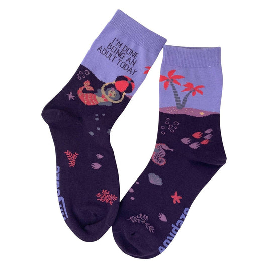 I'm Done Being an Adult Today Mermaid Women's Crew Socks | Playful Marine Creatures
