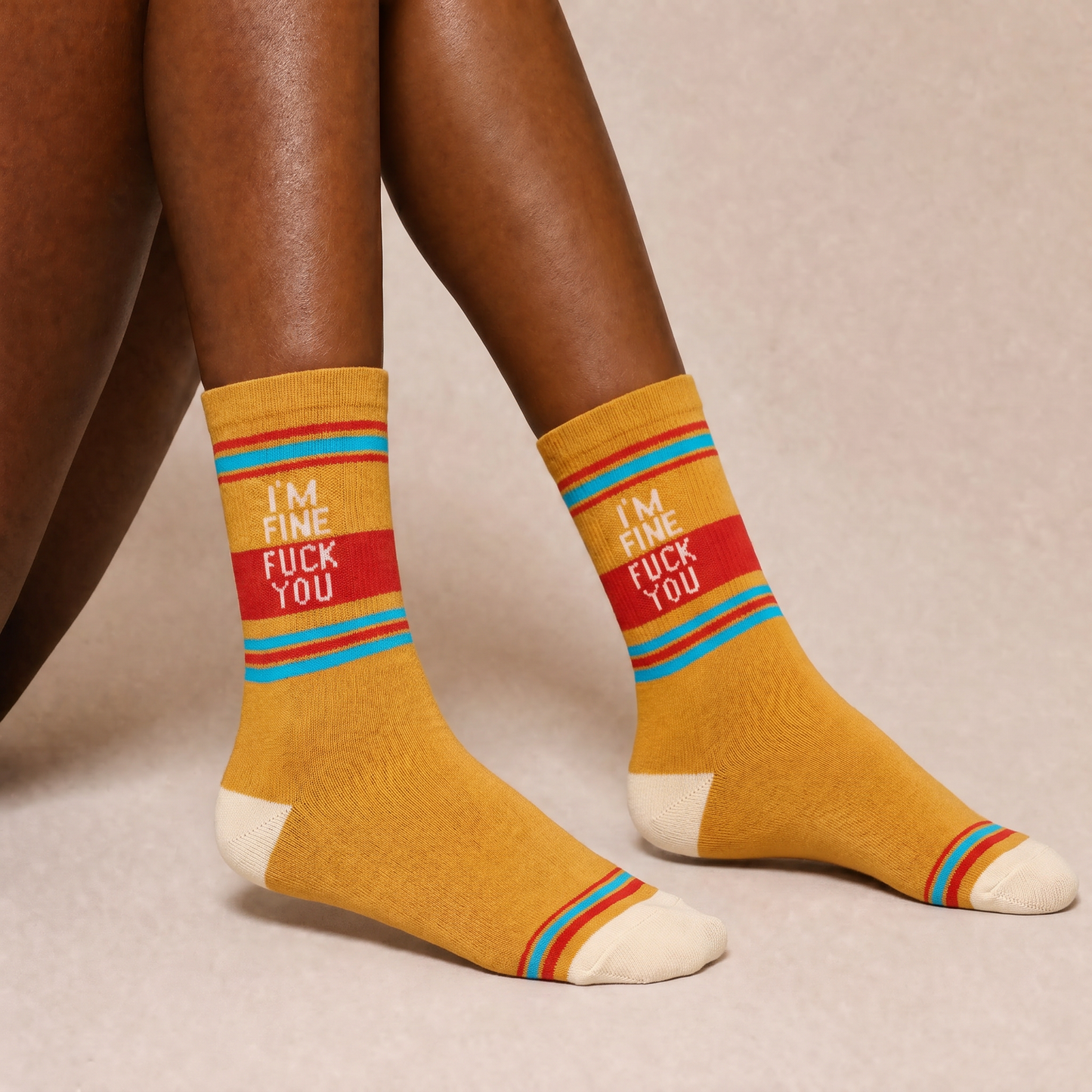 I'm Fine Fuck You Unisex Socks | Funny Questionables Retro Varsity Crew Socks