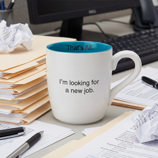 I'm Looking For A New Job Ceramic Coffee Mug in Teal and White