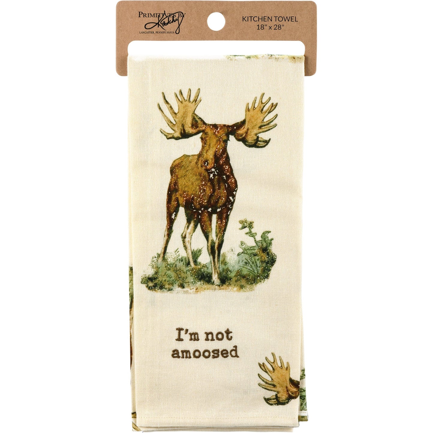 I'm Not Amoosed Moose Dish Cloth Towel | Cotten Linen Novelty Tea Towel | Embroidered Text | 18" x 28"
