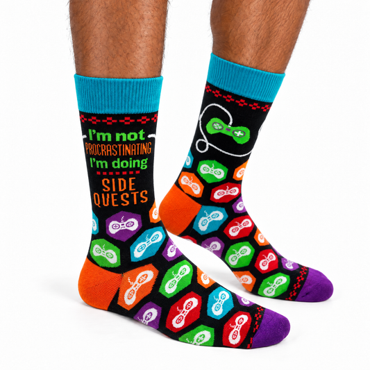 I'm Not Procrastinating I'm Doing Side Quests Men's Novelty Crew Socks | Video Games-Fabdaz-The Bullish Store