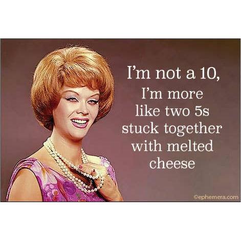 I’m Not a 10, I’m More Like Two 5s Stuck Together With Melted Cheese Magnet | Funny Retro Humor Fridge Magnet
