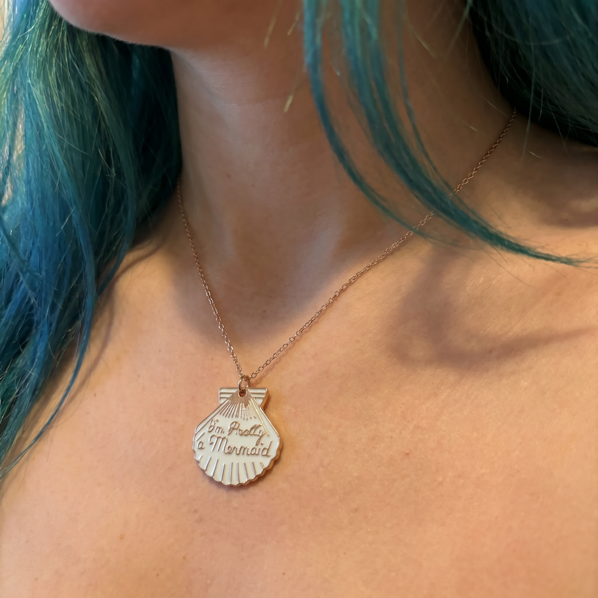 I'm Really a Mermaid Enamel Necklace | Gold Chain Pendant