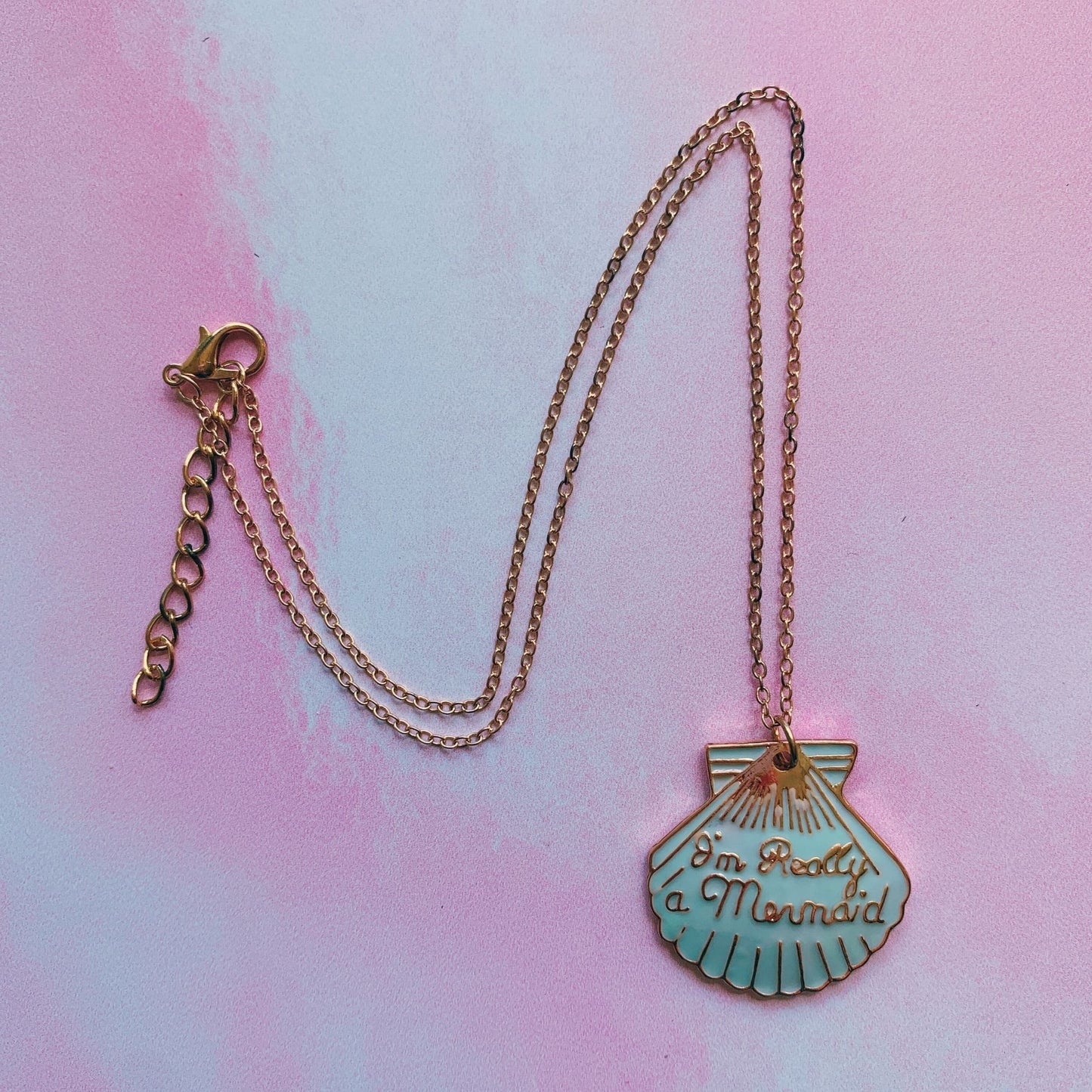 I'm Really a Mermaid Enamel Necklace | Gold Chain Pendant