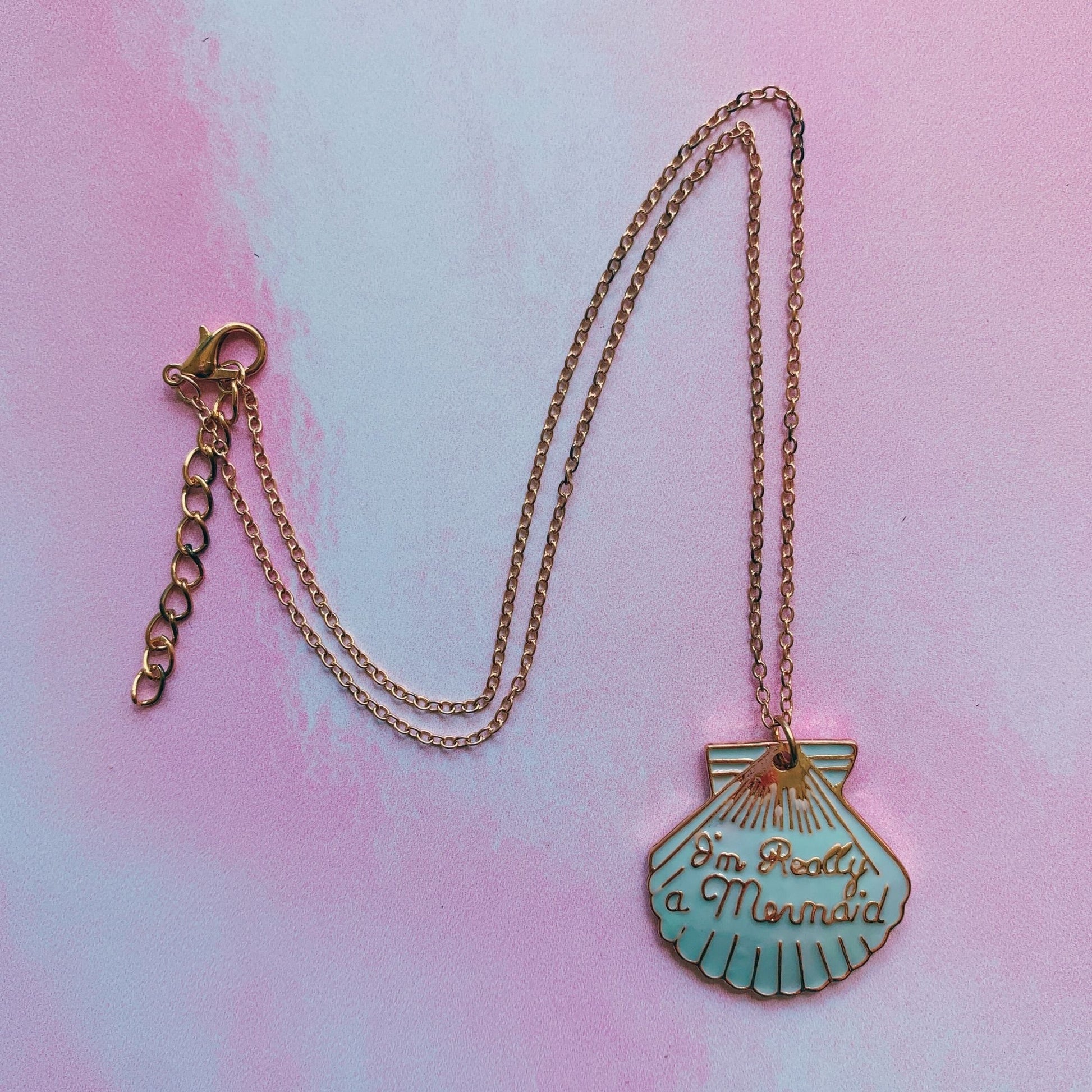 I'm Really a Mermaid Enamel Necklace | Gold Chain Pendant