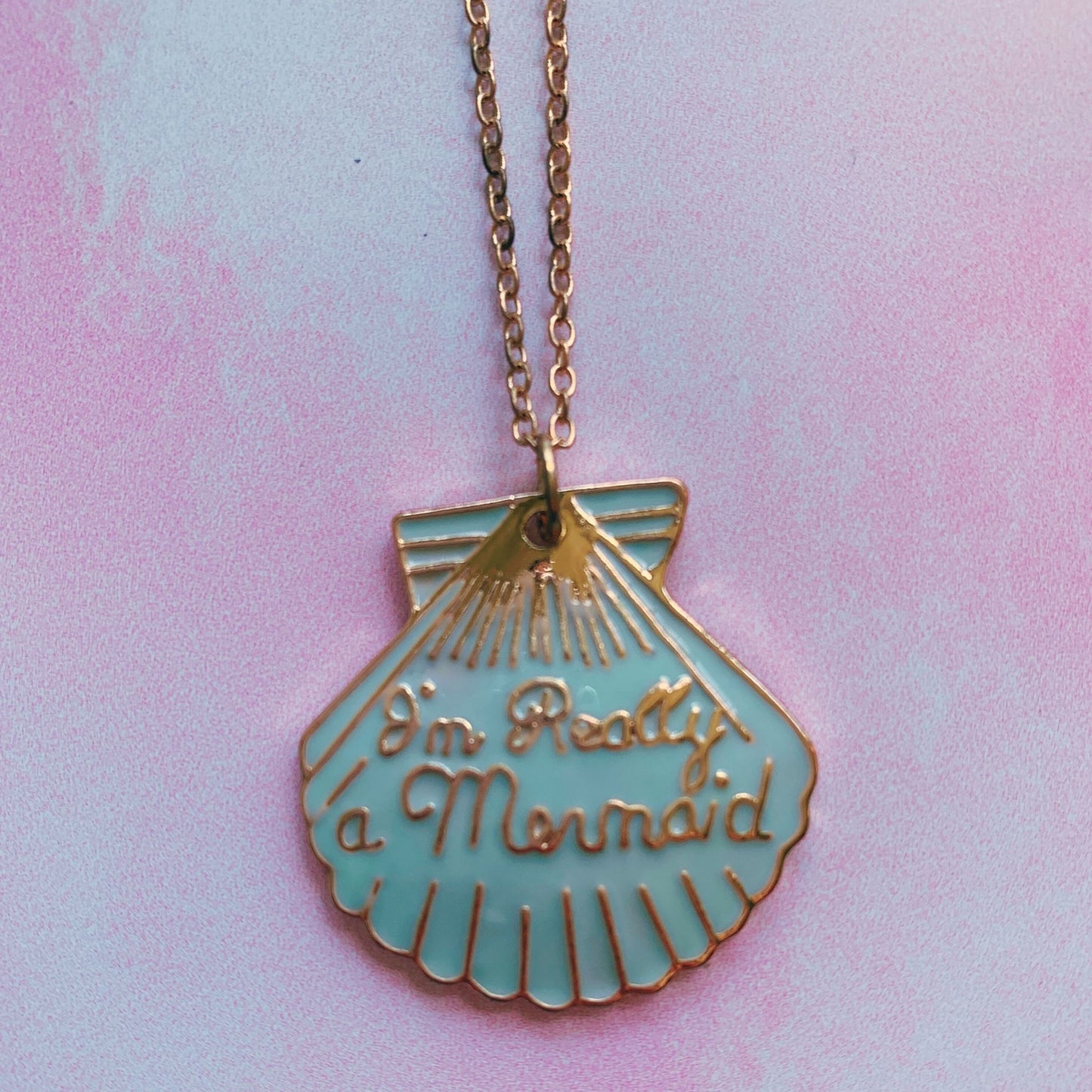 I'm Really a Mermaid Enamel Necklace | Gold Chain Pendant