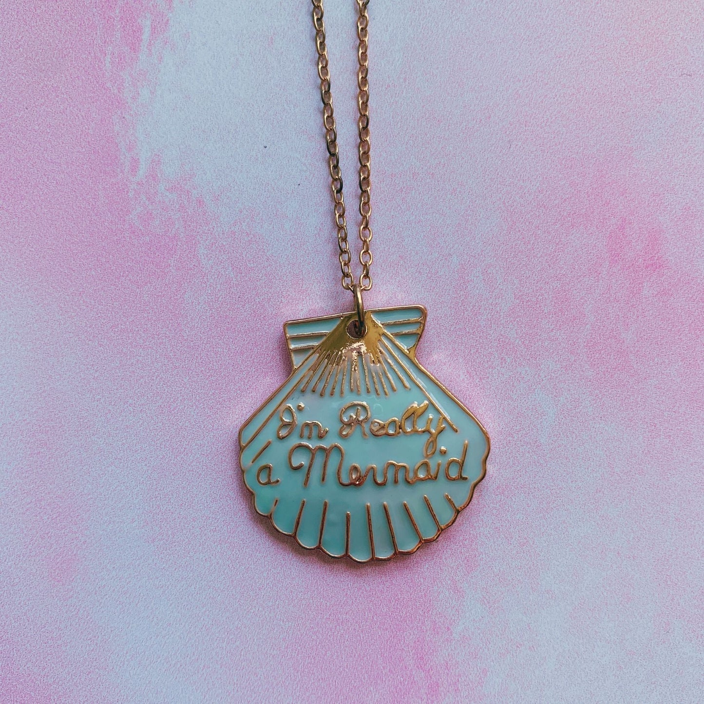 I'm Really a Mermaid Enamel Necklace | Gold Chain Pendant