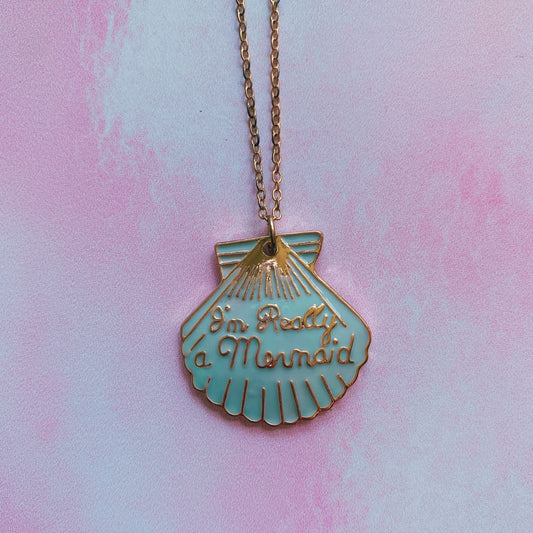 I'm Really a Mermaid Enamel Necklace | Gold Chain Pendant