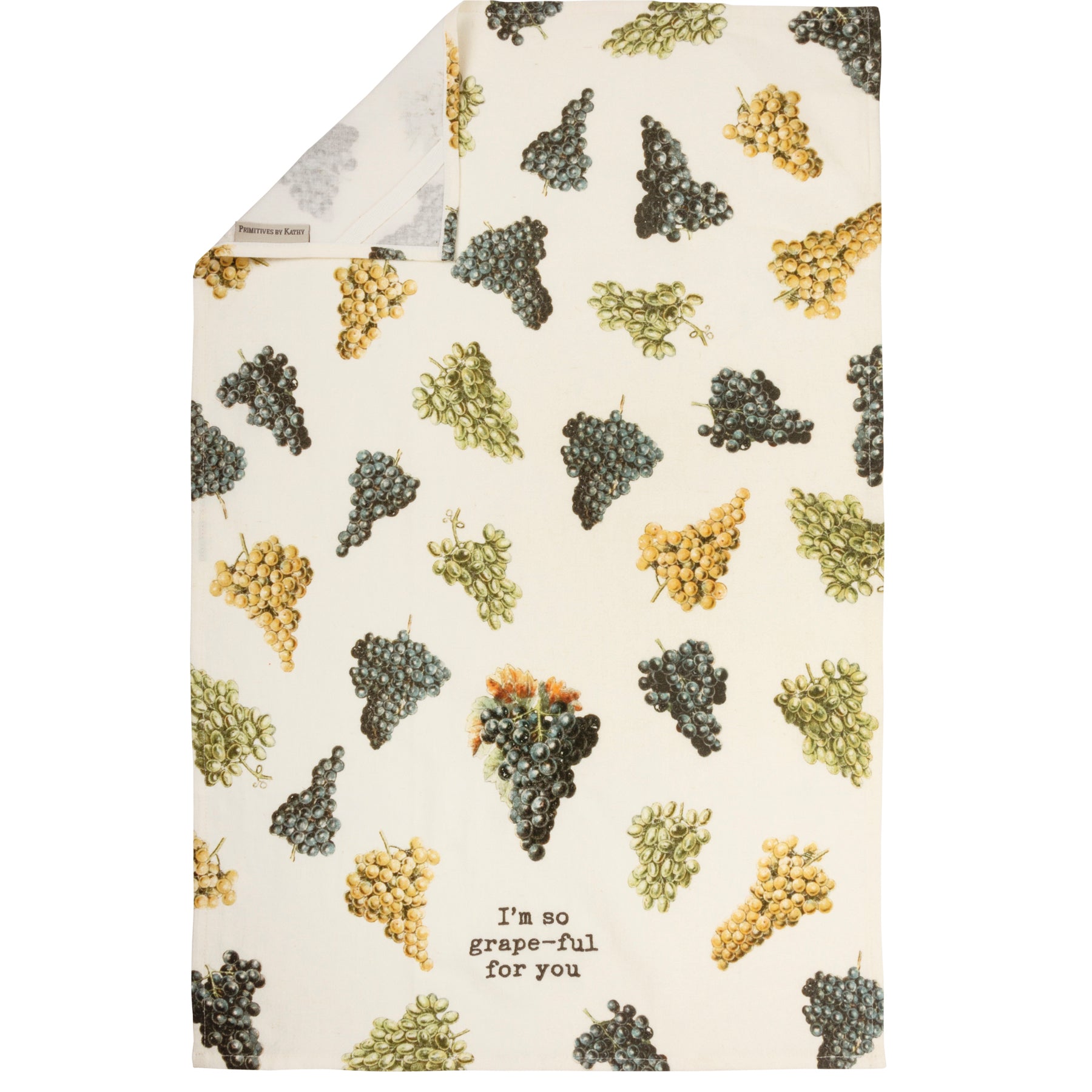 I'm So Grape-ful For You Dish Cloth Towel | Cotten Linen Novelty Tea Towel | Embroidered Text | 18" x 28"