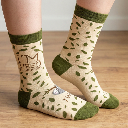 I'm Tired Therefore I Won't Sloth Socks | Funny Novelty Socks with Cool Design | Bold/Crazy/Unique Dress Socks