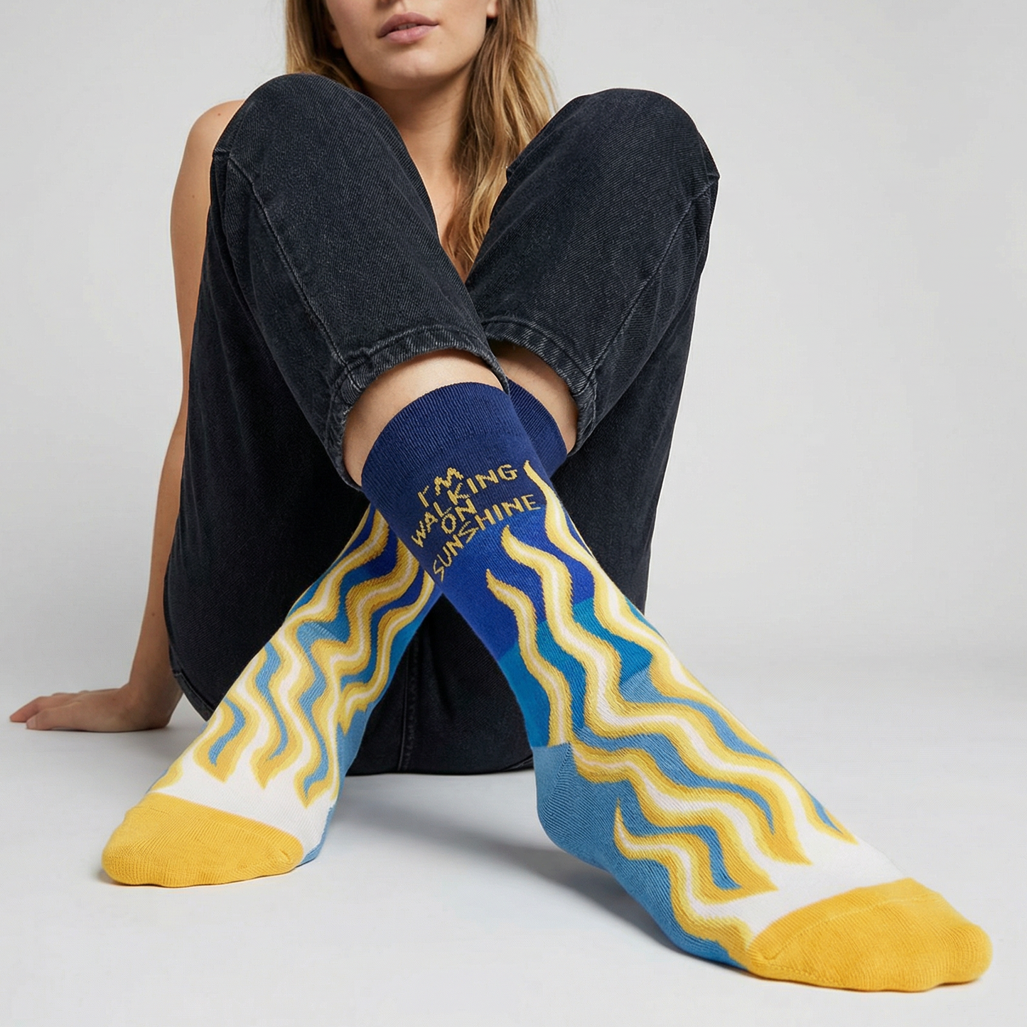 I’m Walking On Sunshine Socks | Colorful Sun Ray Crew Socks