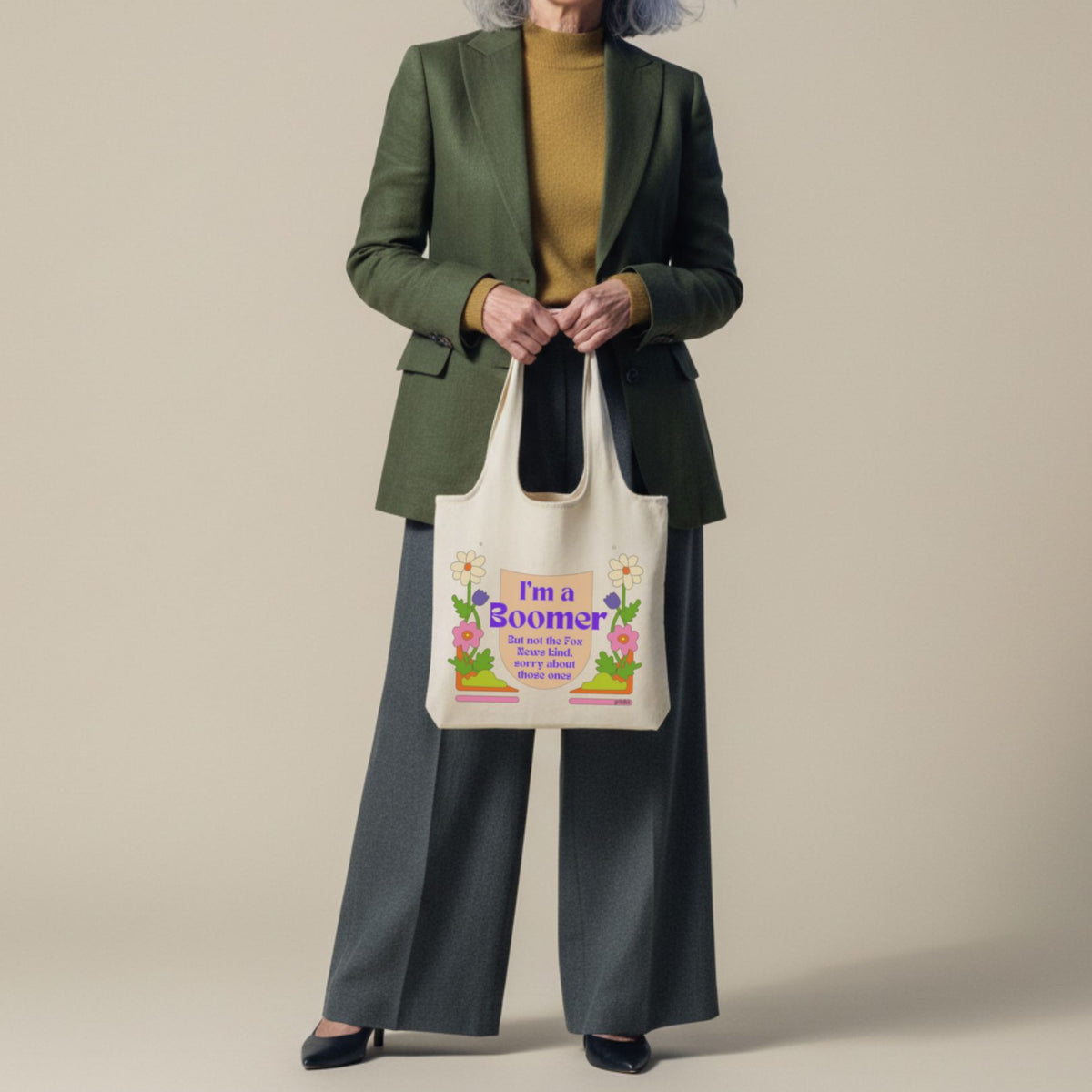 I'm a Boomer But Not the Fox News Kind Slouchy Canvas Tote in Natural