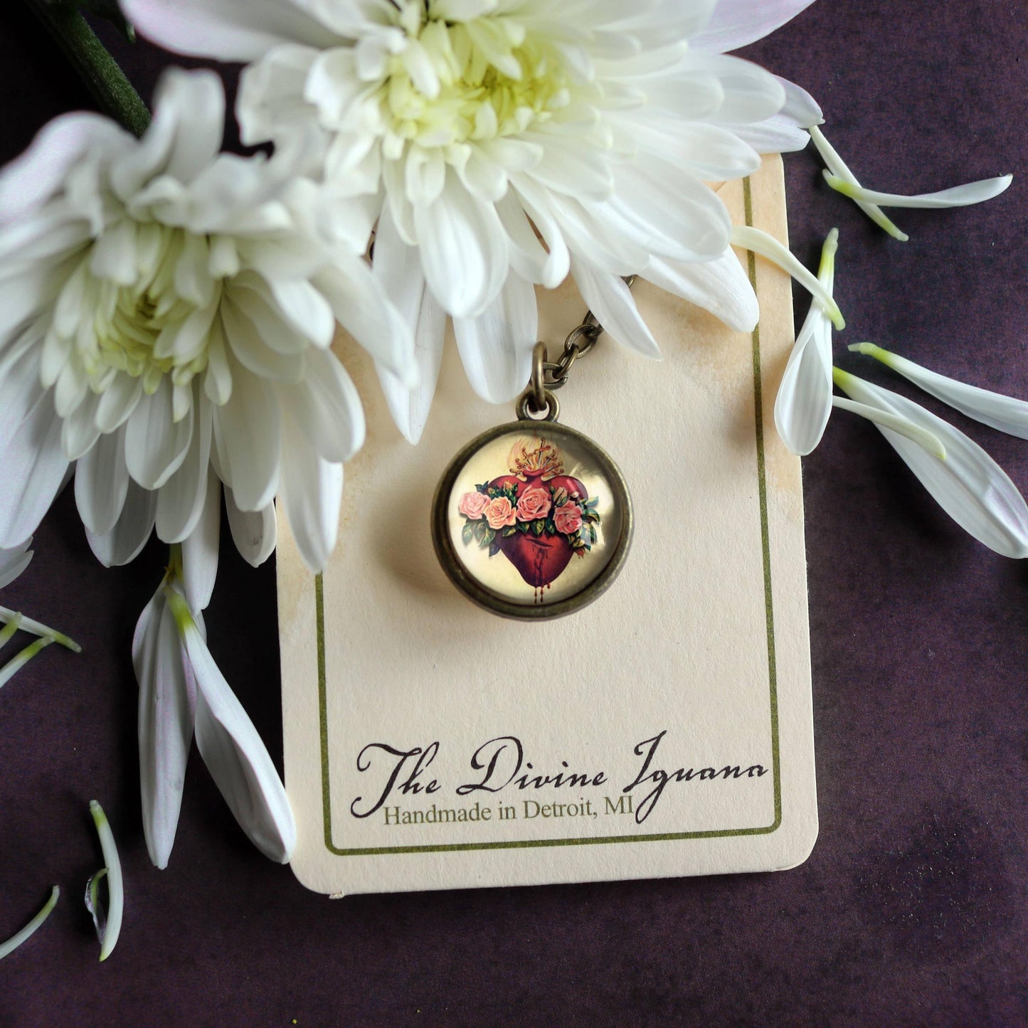 Immaculate Heart of Mary Simple Reversible Pendant Necklace-Divine Iguana-The Bullish Store