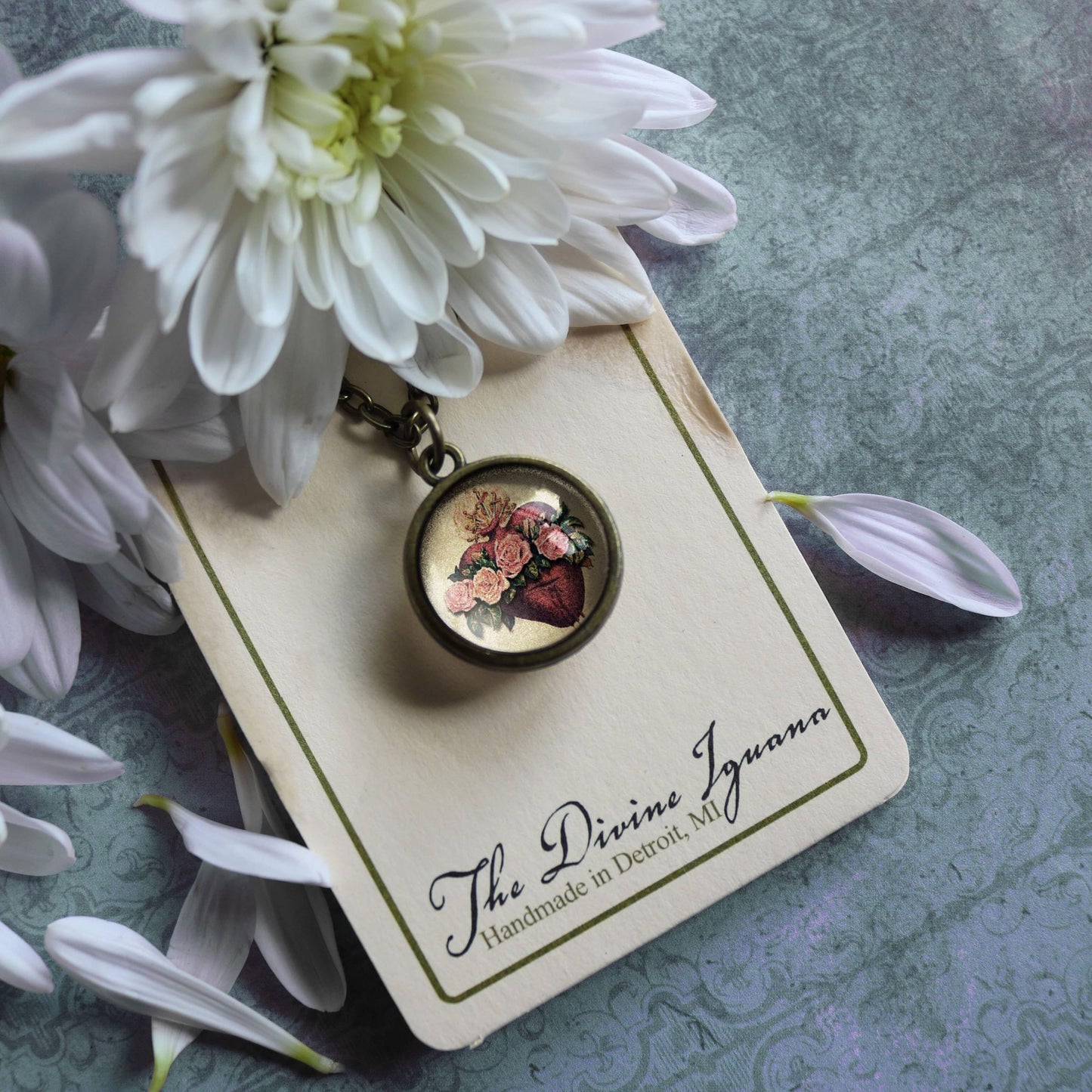 Immaculate Heart of Mary Simple Reversible Pendant Necklace-Divine Iguana-The Bullish Store