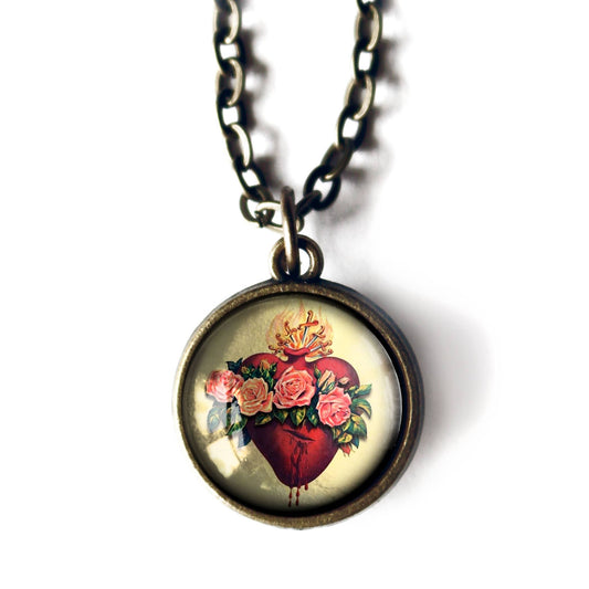 Immaculate Heart of Mary Simple Reversible Pendant Necklace-Divine Iguana-The Bullish Store