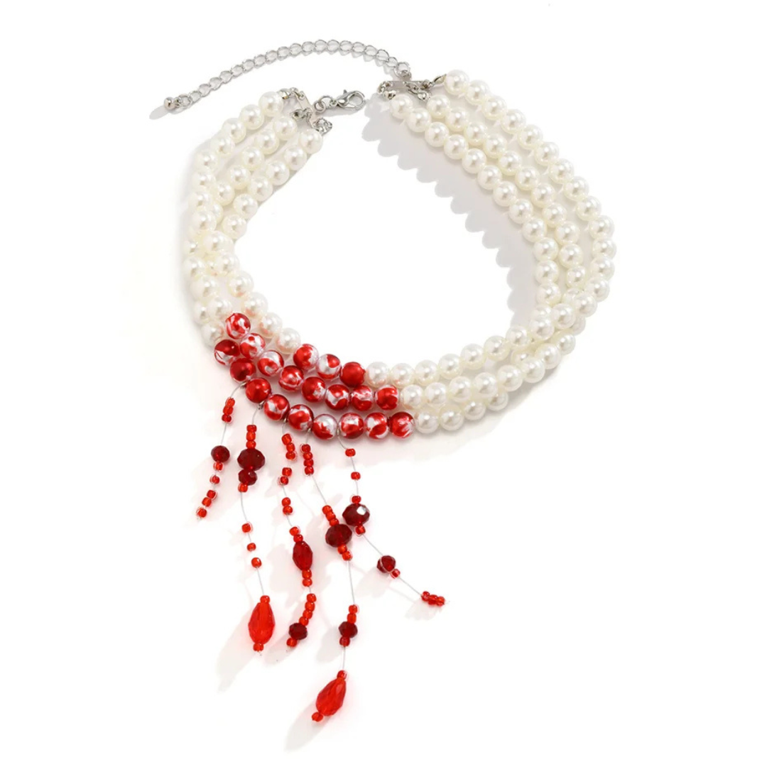 Immortal Beheaded Choker | Blood Drop and Pearl Bead Necklace