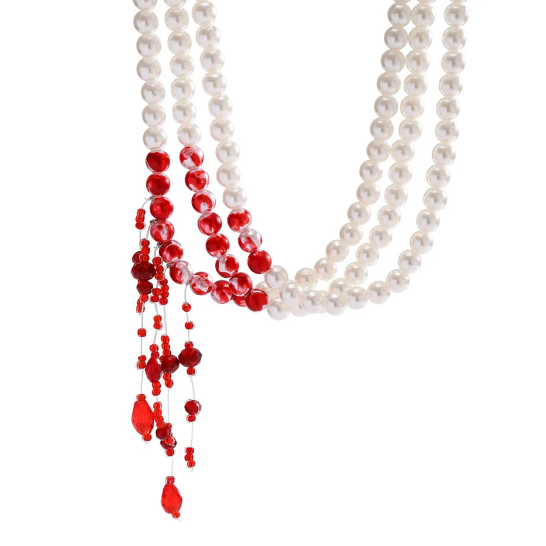 Immortal Beheaded Choker | Blood Drop and Pearl Bead Necklace