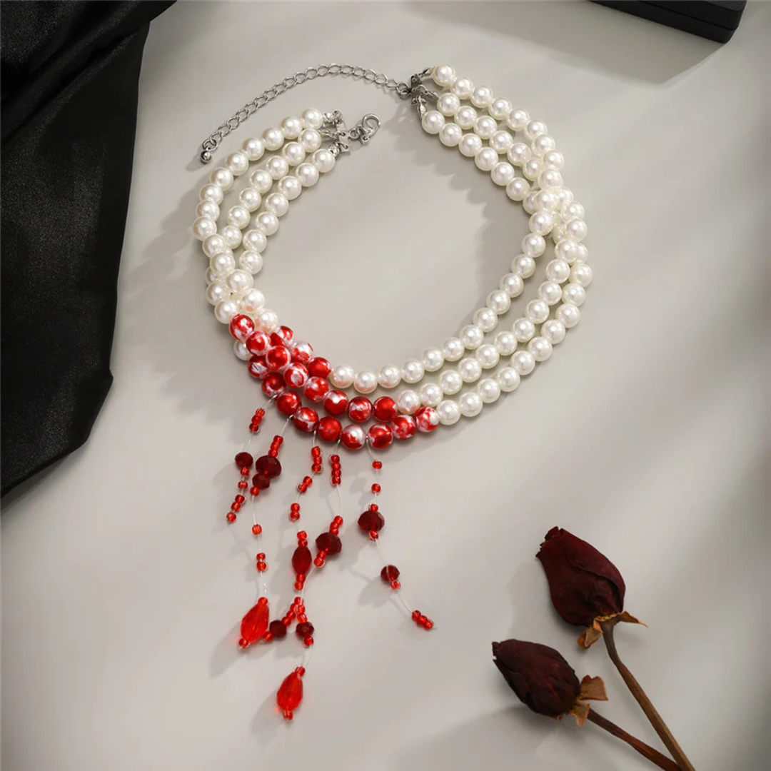 Immortal Beheaded Choker | Blood Drop and Pearl Bead Necklace