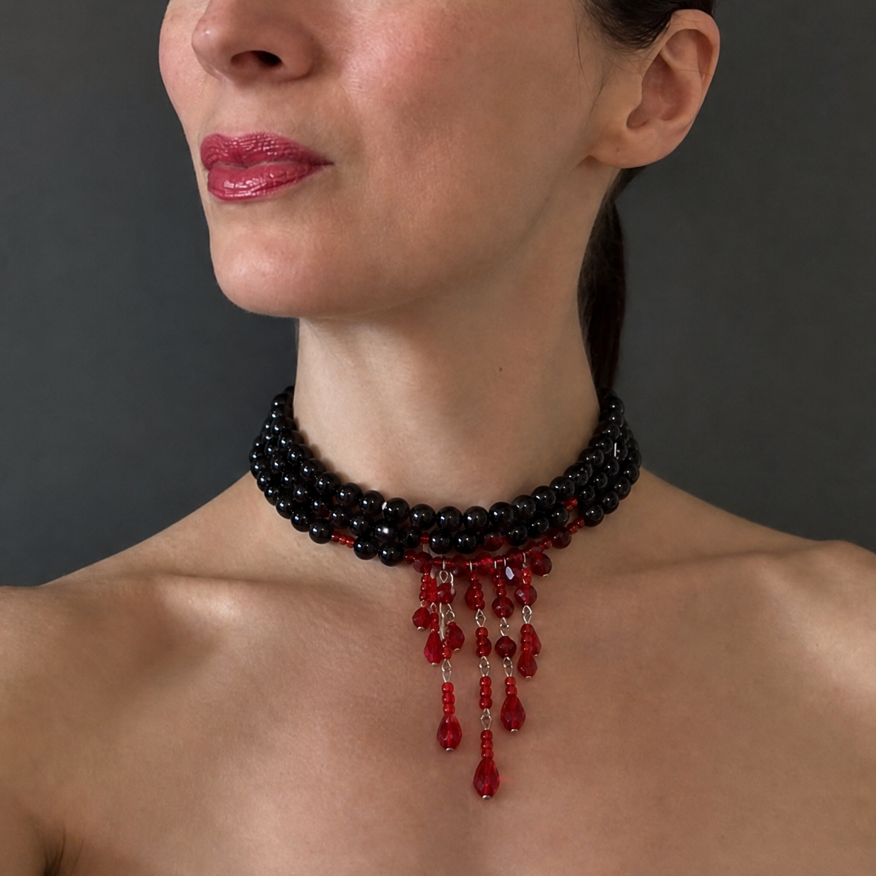 Immortal Beheaded Choker | Blood Drop and Pearl Bead Necklace-Paper & Quartz-The Bullish Store