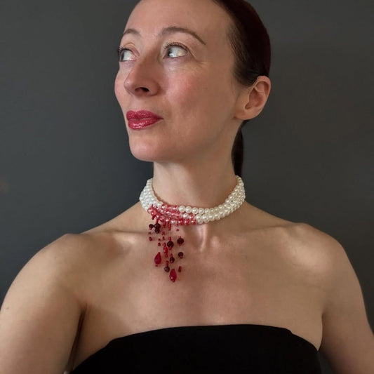 Immortal Beheaded Choker | Blood Drop and Pearl Bead Necklace