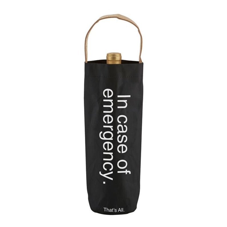 In Case Of Emergency Black Wine Bottle Bag | Gloss Black Tote | Holds Standard Wine Bottle for Gifting