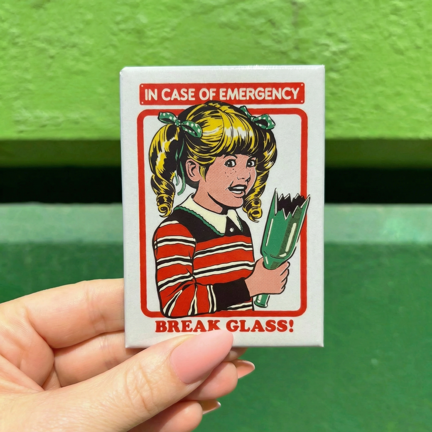 In Case of Emergency  Break Glass! Refrigerator Magnet | Rectangular Magnetic Surface Decor Art by Steven Rhodes | 2.5" X 3.5"