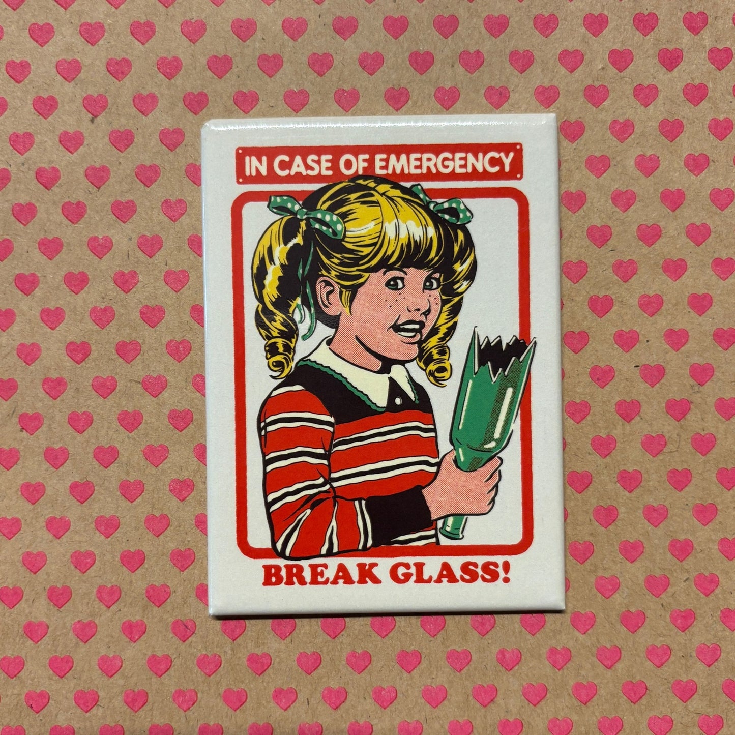 In Case of Emergency  Break Glass! Refrigerator Magnet | Rectangular Magnetic Surface Decor Art by Steven Rhodes | 2.5" X 3.5"