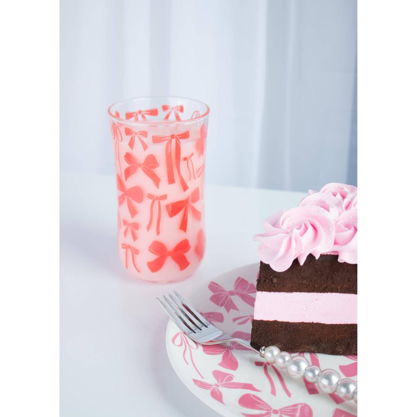 Bow Drinking Glass | Pink Ribbon Glassware | 16oz