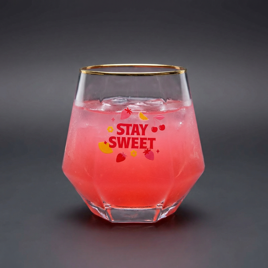 Stay Sweet Beveled Wine Glass | Hexagon Shaped Wine Stemless Glass Tumbler | 10oz