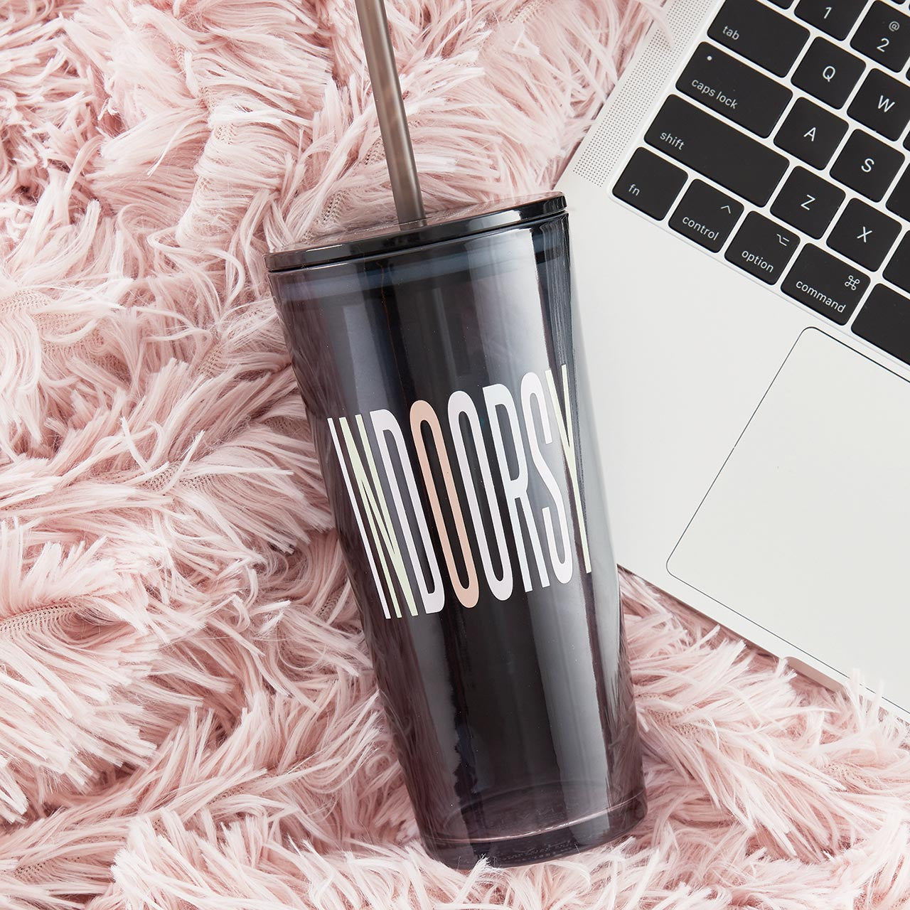 Indoorsy Glass Tumbler with Straw | Coffee Cocktail Black Glass | 20oz