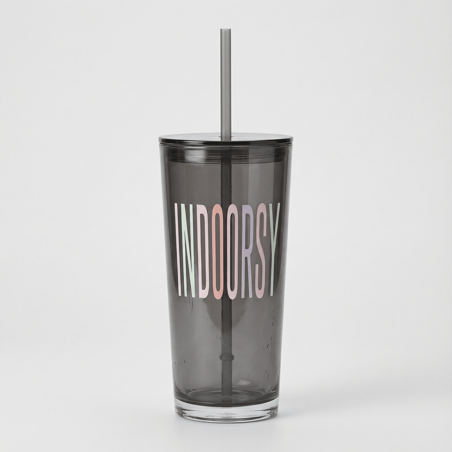 Indoorsy Glass Tumbler with Straw | Coffee Cocktail Black Glass | 20oz