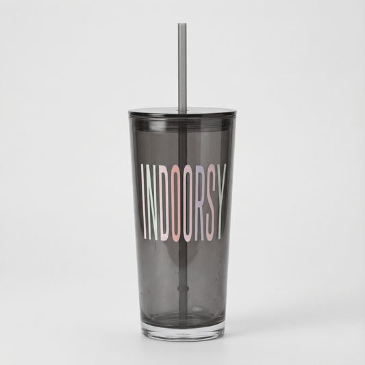 Indoorsy Glass Tumbler with Straw | Coffee Cocktail Black Glass | 20oz