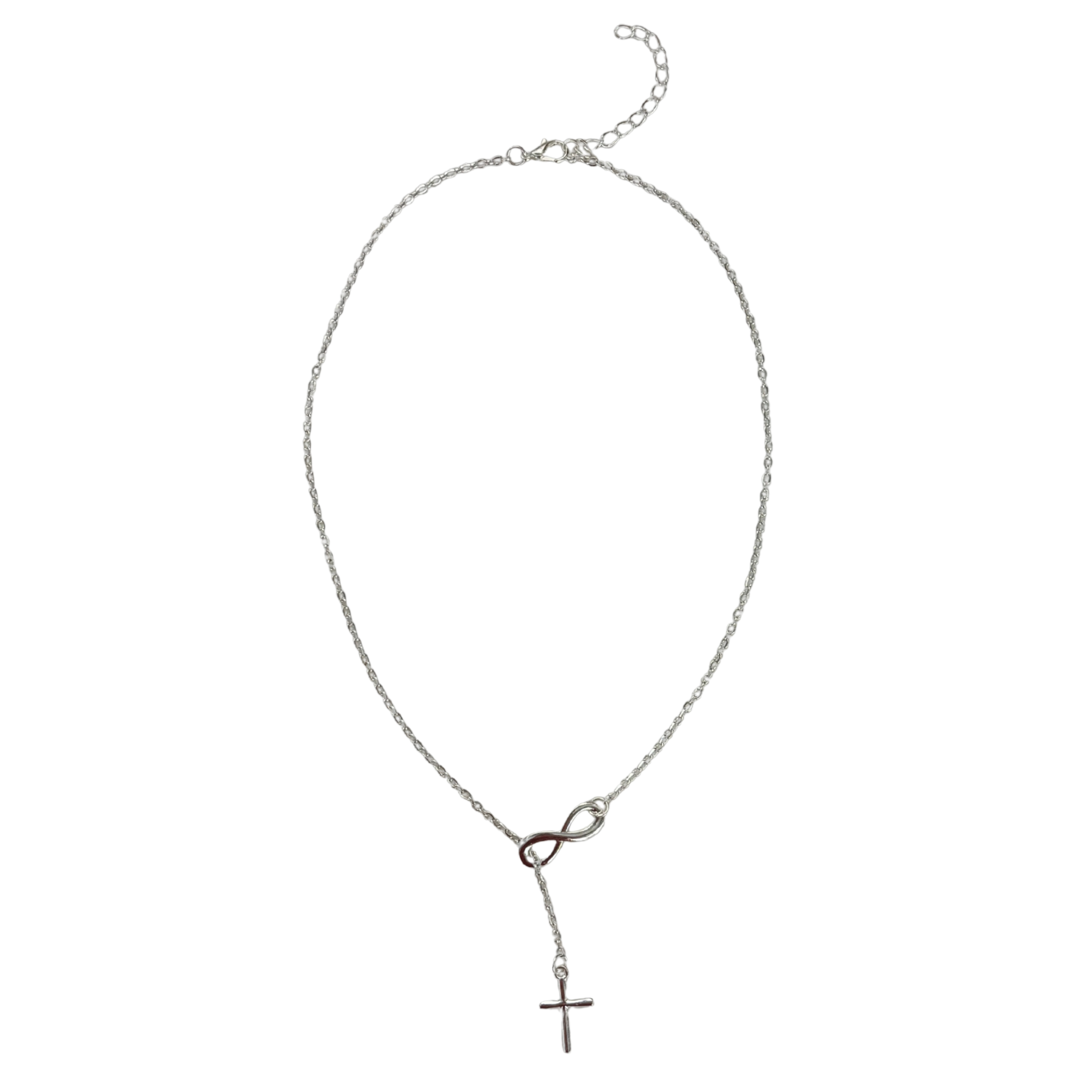 Infinity Cross Necklace in Silver | Cross Through Infinity Symbol | 16" + 2" Drop