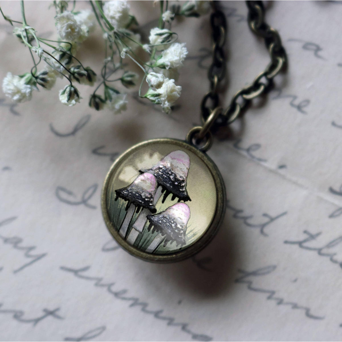 Inky Cap Mushrooms Simple Reversible Pendant Necklace-Divine Iguana-The Bullish Store
