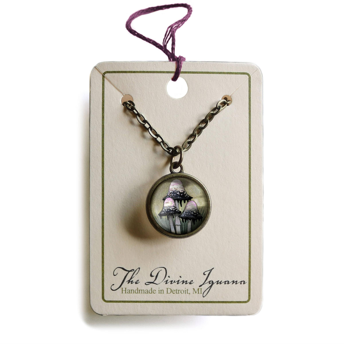 Inky Cap Mushrooms Simple Reversible Pendant Necklace-Divine Iguana-The Bullish Store