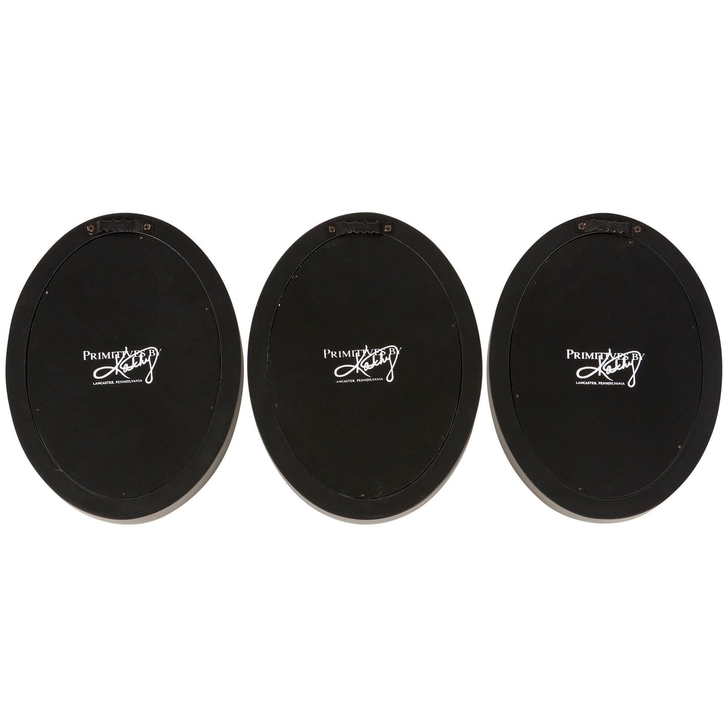 Three black circular objects with a logo on a white background