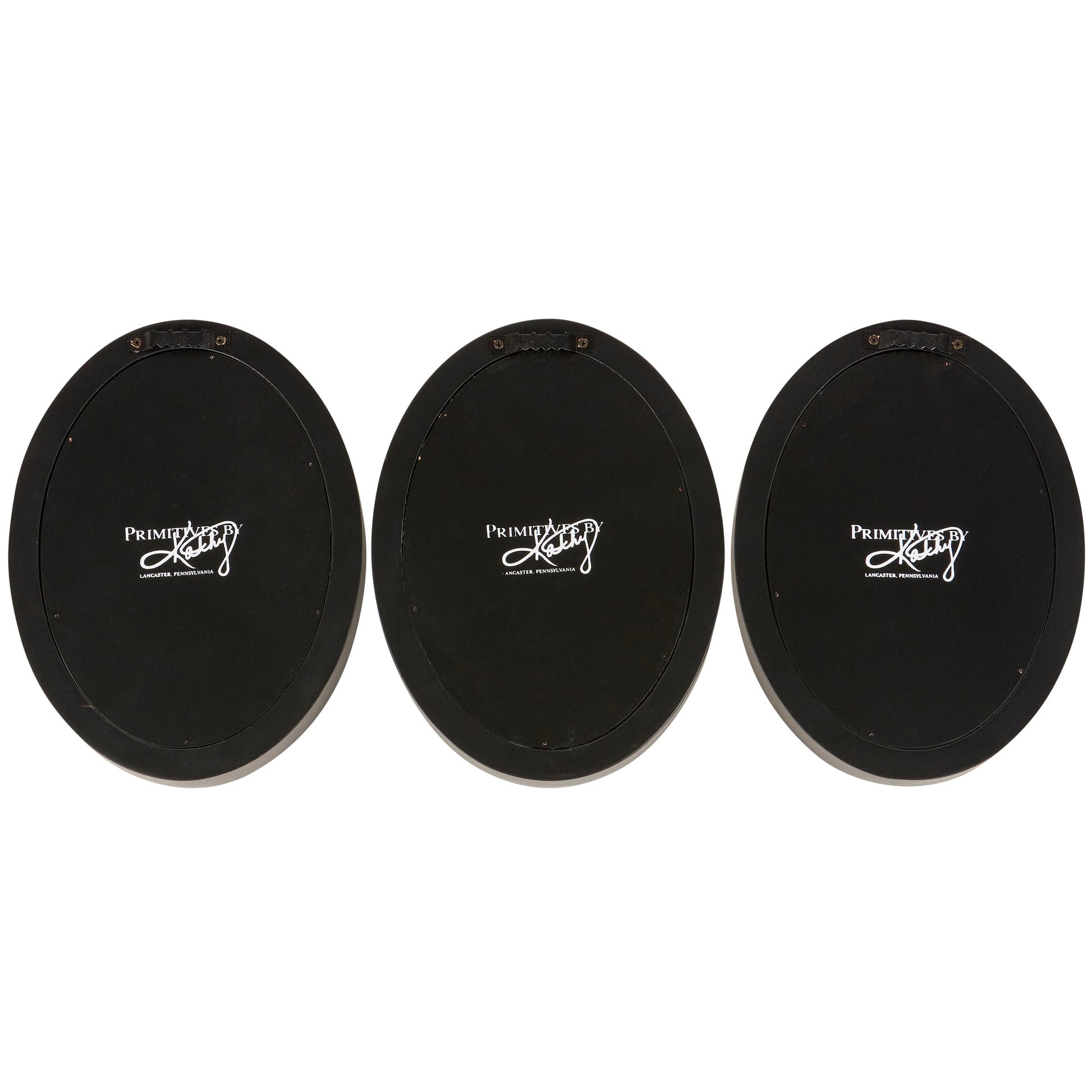Three black circular objects with a logo on a white background